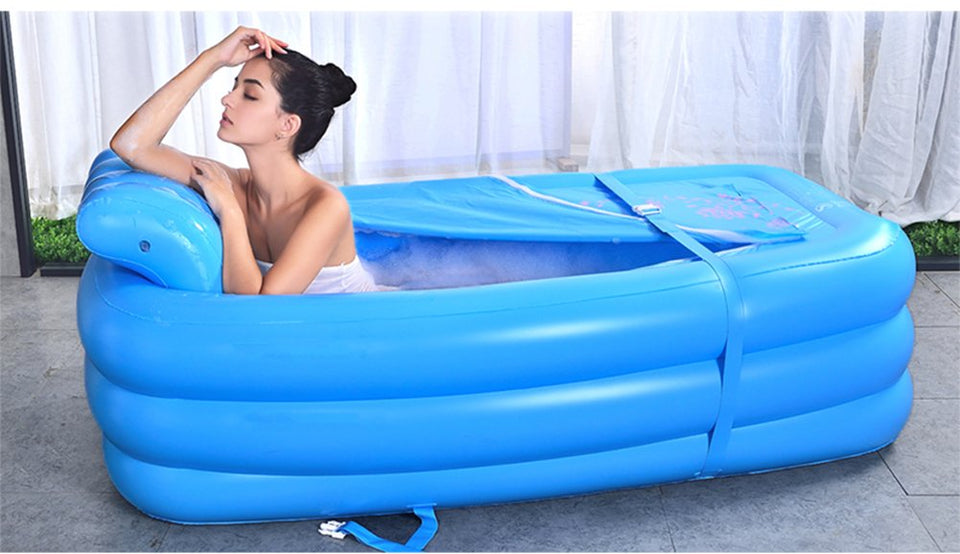 Bañera De Hidromasaje Inflable Para Adultos SPA SPA Bañera Independiente De Pie Espesar Hogar Con Respaldo De La Bomba De Aire Eléctricasilla S Integrada Azul/Rosa,Blue