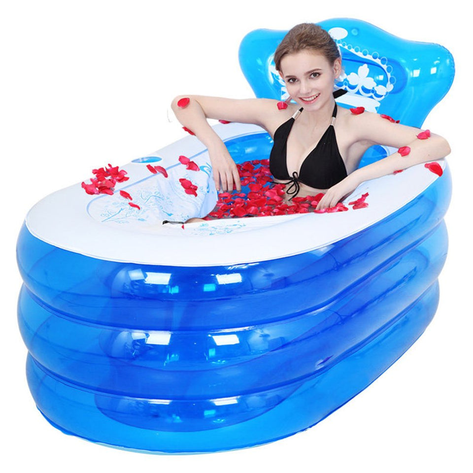 Bañera Hinchable Plegable SPA Adulto Bañera Independiente De Pie Espesar Hogar Con Respaldo De Bomba De Aire Eléctrico Azul/Rosa,Blue