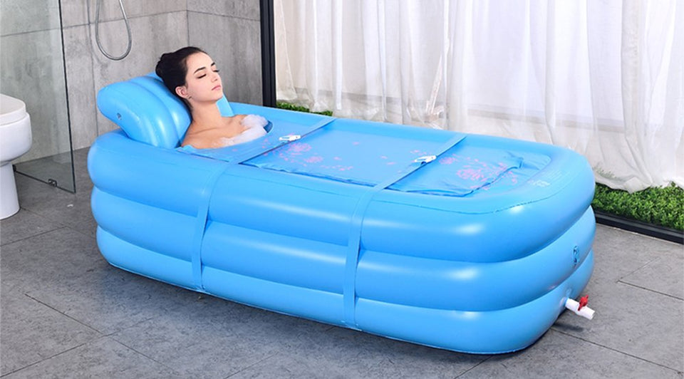 Bañera De Hidromasaje Inflable Para Adultos SPA SPA Bañera Independiente De Pie Espesar Hogar Con Respaldo De La Bomba De Aire Eléctricasilla S Integrada Azul/Rosa,Blue