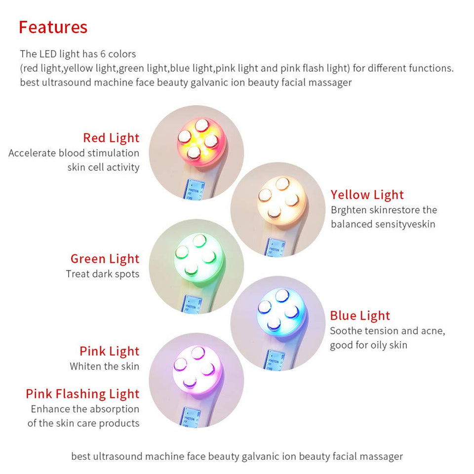 ZYFWBDZ Masajeador Facial Ultrasonido Facial Masaje Anti envejecimiento 5 Modo de luz LED Reafirmación de la Piel Eliminar Arrugas Cuidado de la Piel Instrumento de Belleza