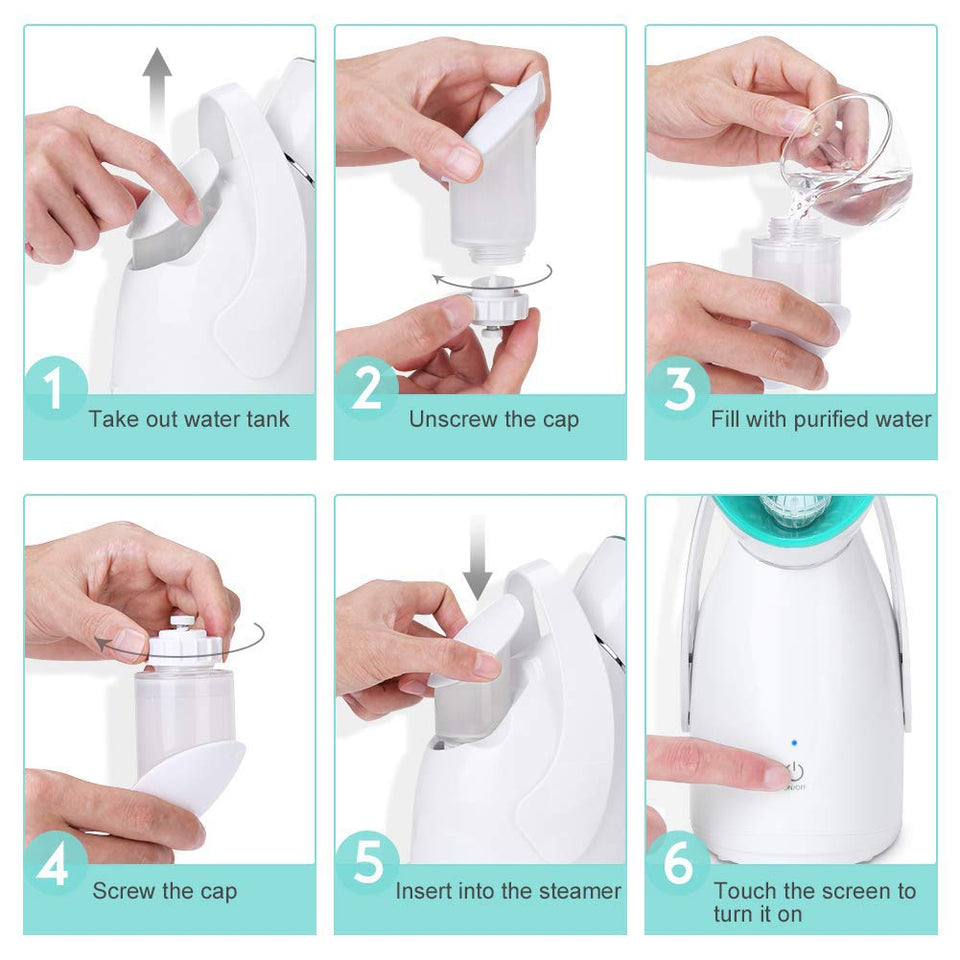 Lzour Facial Vapor Facial Sauna Nano iónico Caliente Niebla con difusor de Aceite Esencial para Cara Home SPA hidratación Abertura poros y Cuidado de la Piel