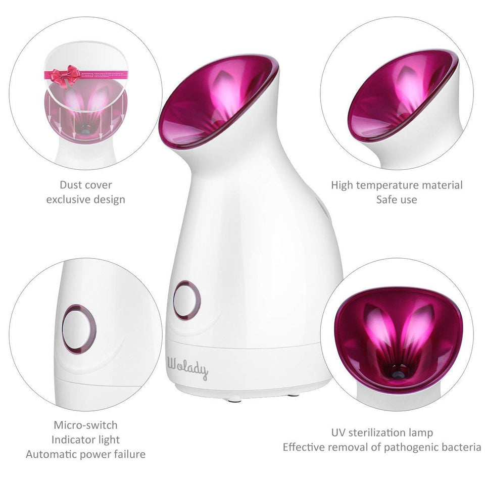 Lzour Vaporizador Facial, Wolady Nano Iónico Vaporizador Facial para poros con luz UV Niebla Caliente Pulverizador humectante Casa Sauna SPA Bonus Blackhead Extractor Kit