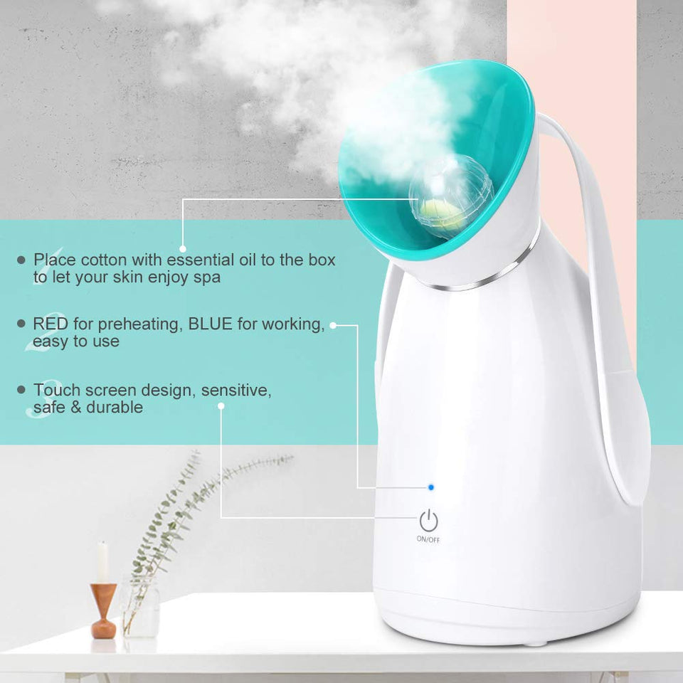 Lzour Facial Vapor Facial Sauna Nano iónico Caliente Niebla con difusor de Aceite Esencial para Cara Home SPA hidratación Abertura poros y Cuidado de la Piel