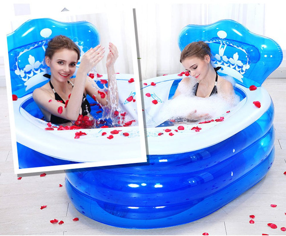 Bañera Hinchable Plegable SPA Adulto Bañera Independiente De Pie Espesar Hogar Con Respaldo De Bomba De Aire Eléctrico Azul/Rosa,Blue