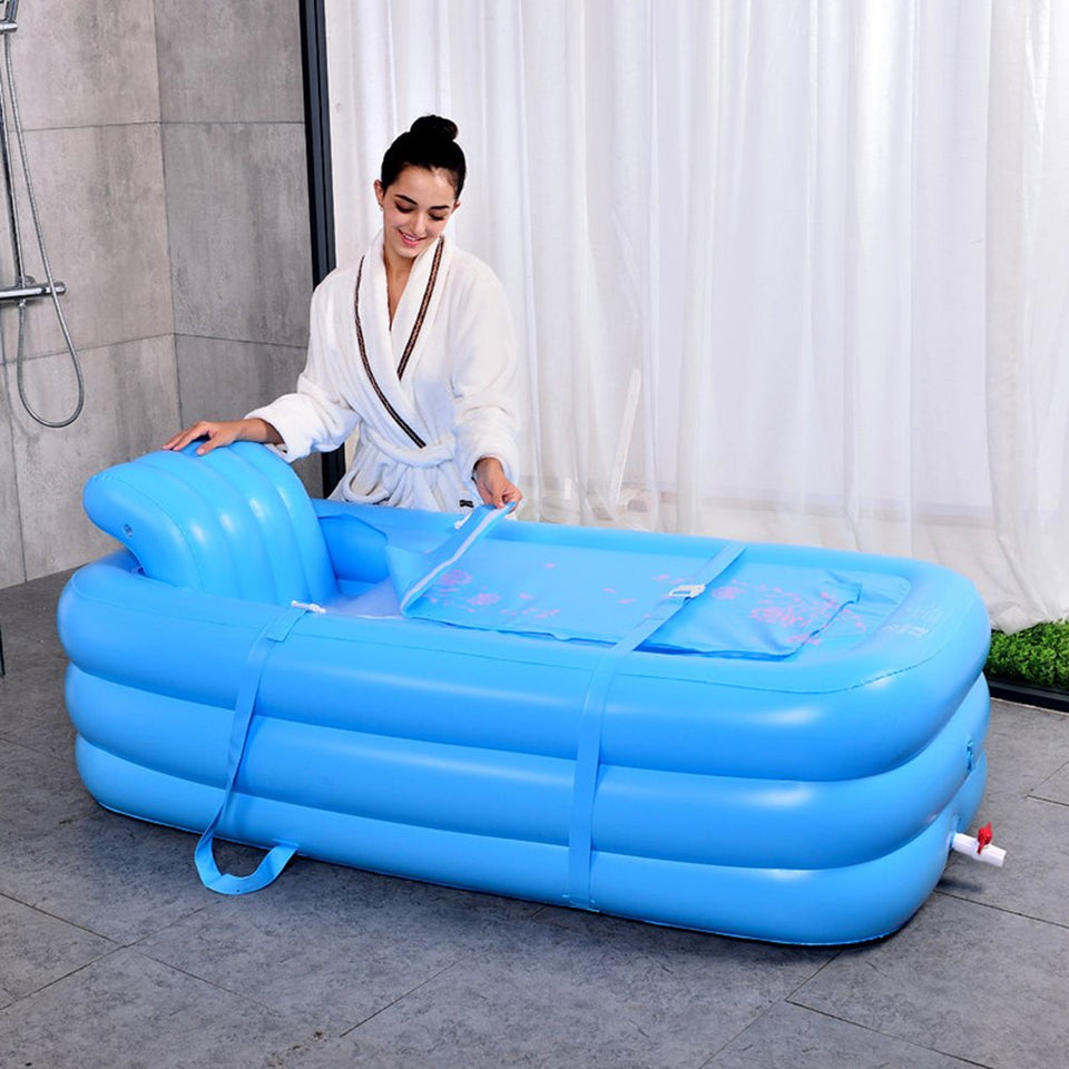 Bañera De Hidromasaje Inflable Para Adultos SPA SPA Bañera Independiente De Pie Espesar Hogar Con Respaldo De La Bomba De Aire Eléctricasilla S Integrada Azul/Rosa,Blue